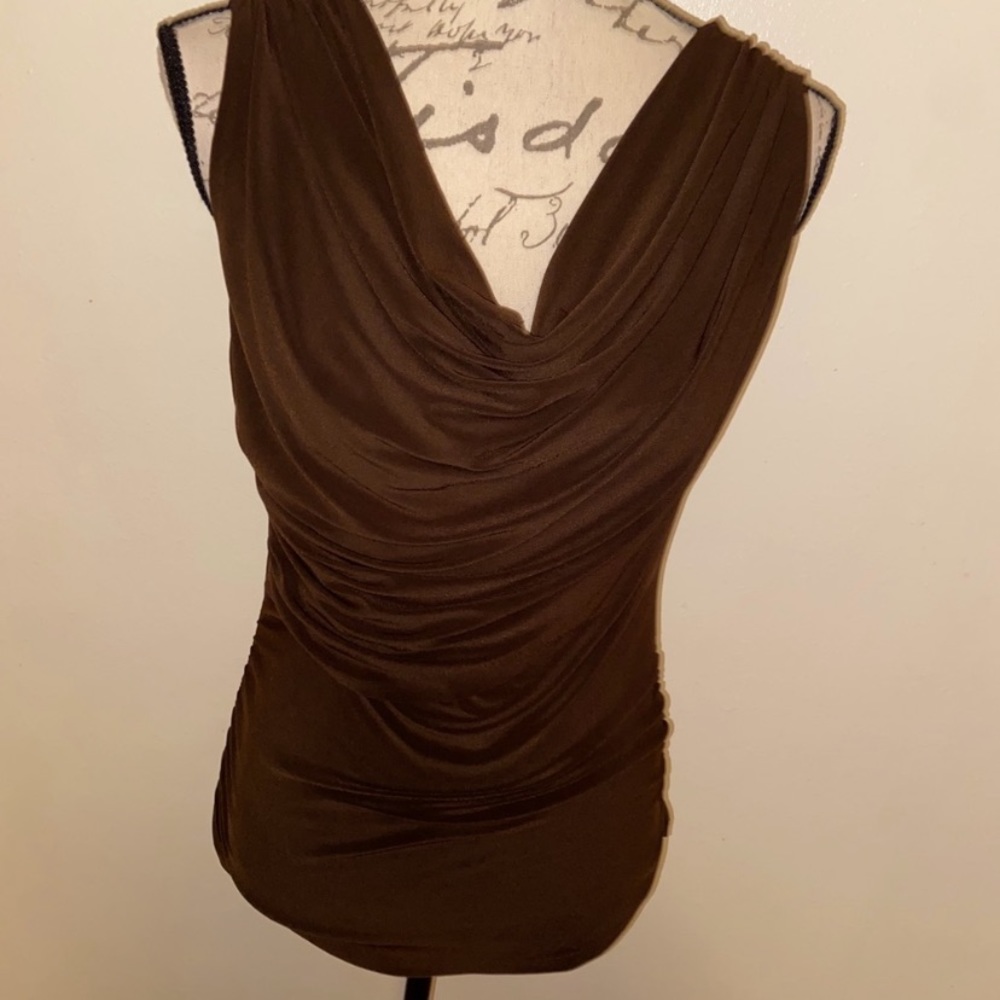 Versona Brown Drape Neck Blouse